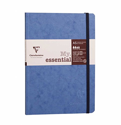 Clairefontaine 793464C A5 Age Bag Essentials Thread, Bound Notebook, Lined, 192 Pages, Blue
