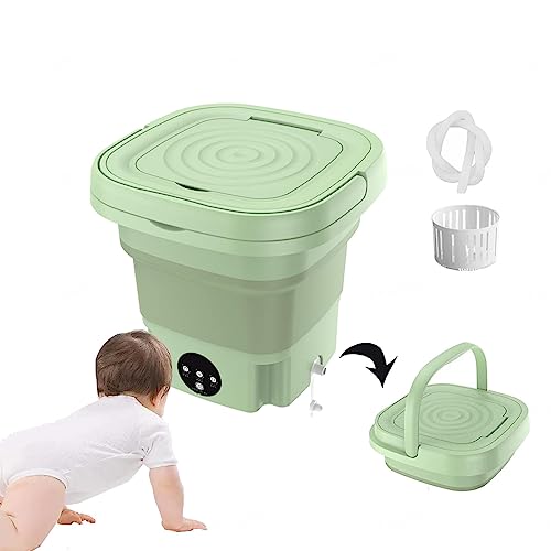 8L小型洗濯機 脱水機能付き, ミニ洗濯機, 付きで2kgまで 脱水機と排水管付き 洗濯機 タブル洗濯機 下着 タオル 靴下 洗えるマスク 一人暮らし 時短・節水 省エネ,Green