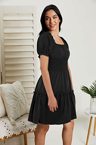 Image of Womens Babydoll Mini Dress Casual Square Neck Short Sleeve Summer Dresses
