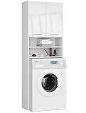 3E 3xE living.com 3xEliving Waschmaschinenschrank KORALIA mit 2 Türen, für Waschmaschine oder Trockner, Hochschrank Badregal Badschrank in weiß/weiß Hochglanz