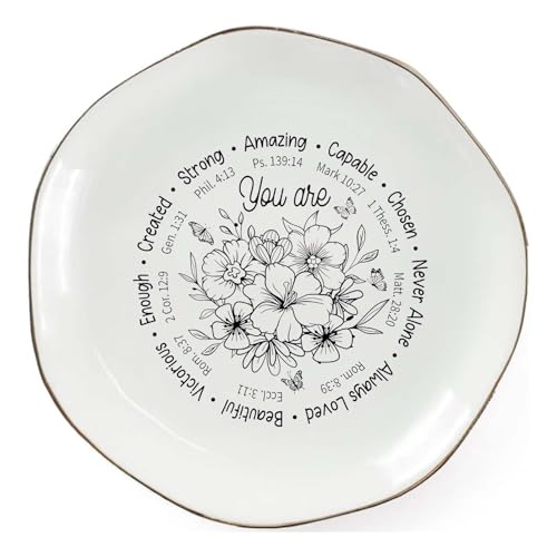 Vancsenia God Says You Are AmazingRing Dish – Christian Ceramic Jewelry Tray for Women, Inspirational Bible Verse Trinket Holder Gift for Her, Religious Baptism Gift