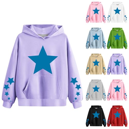 Cute Hoodies for Teen Girls Oversized Star Print Hooded Sweatshirts Casual Loose Long Sleeve Pullover Top 4-13 Years