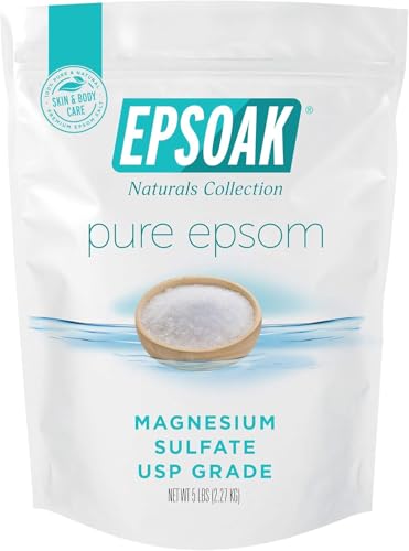 Epsoak Epsom Salt 5 lb. Magnesium Sulfate USP. Resealable Epsom Salt Bag Unscented Made in The USA Cruelty-Free Certified