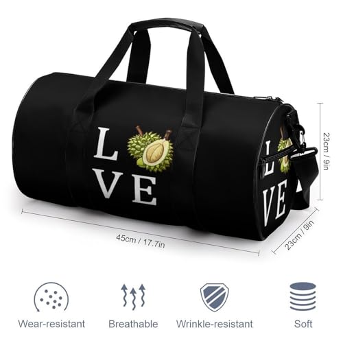 I LOVE Durian Gym Bag Lightweight Carry On Duffel Bag Athletic Sports Travel Bag Weekender Bag for Men Women2