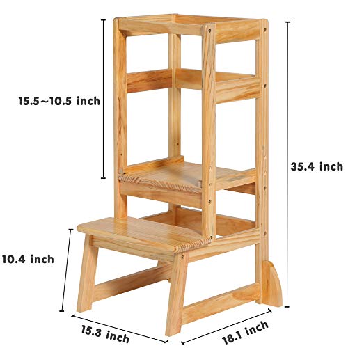 SDADI Mother's Helper Adjustable Height Step Stool Safety Counter Level Learning Toddler Tower for Kitchen and Bathroom, Natural - Image 3
