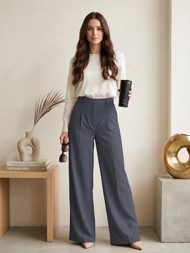 Image of GRECIILOOKS Trousers for Woman | Womens High Rise High Waist Flared Korean Style | Formal Pant for Women Office Wear| Track Pants for Womans Elegant for College & Events (Available in Plus Size)