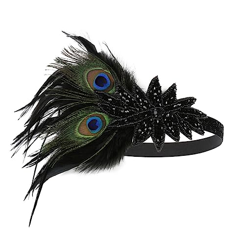 Minkissy Diadema de plumas de pavo real de los años 20, vintage, con plumas de los años 20, accesorio para el pelo, accesorio para fotos para mujeres