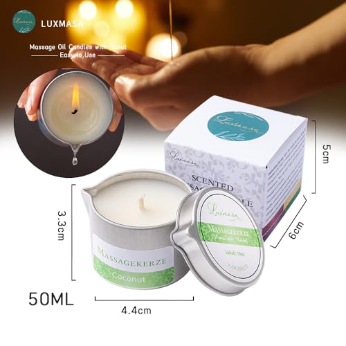 Massagekerze 42 Degree Low Temp Scented Massage Candle for Skin Care, Natural Soy Wax Candle,Gift for Couples 50ML (Coconut)