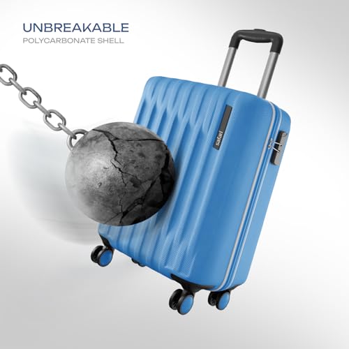 Image of Safari Cabin Ray Neo 8 Wheels 55cm Trolley Bag, Hard Case Polycarbonate, Carry On 360 Degree Wheeling Luggage for Men & Women, Travel Bag, Suitcase for Travel, Trolley Bags for Travel, Marina Blue