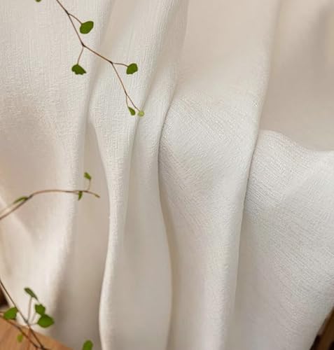 Beydodo Curtains 54 Inch Length 2 Panels For Living Room, Privacy Curtains For Windows Pinch Pleat, White Yarn with Stripes Textured, Polyester, 52 x 54 inch - Image 3