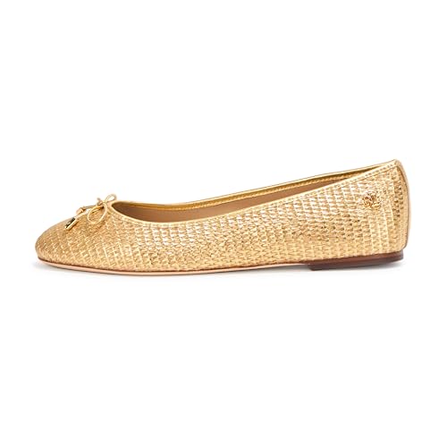 Lauren Ralph Lauren Women's Jayna Leather-Trim Metallic Straw Flat Ballet2