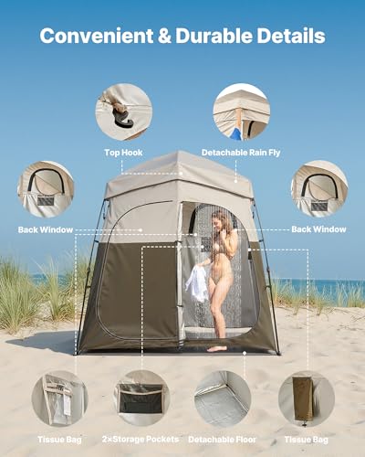 VEVOR Camping Shower Tent, toldo portátil plegable de privacidad con 2 habitaciones, 150D Oxford con recubrimiento plateado, para camping, playa y pesca miniatura 4