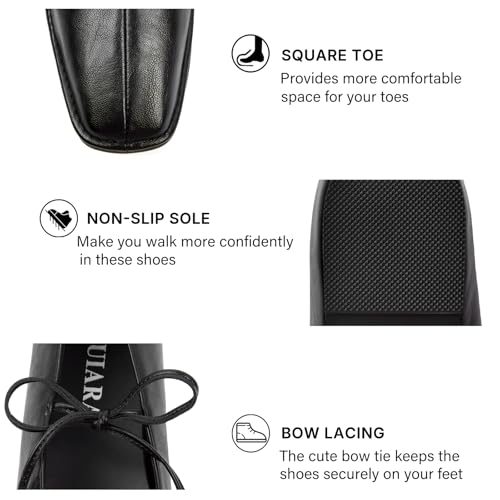 Image of Lace up Ballet Flats Women Square Toe Mary Jane Flats Bow Slip On Comfortable Ballerina Shoes