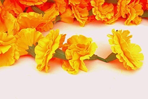 Krati Exports 5 ghirlande di calendula da 1,5 m, decorazione indiana/ americana, per feste di nozze, ghirlande finte per matrimoni, decorazione Diwali, fiori primaverili (arancione