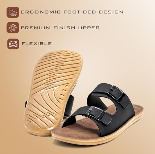 Image of Men Comfortable Double Strap Slippers with Cushioned Footbed, Adjustable Buckle Design, Lightweight Everyday Wear Slippers for Indoor Outdoor Use