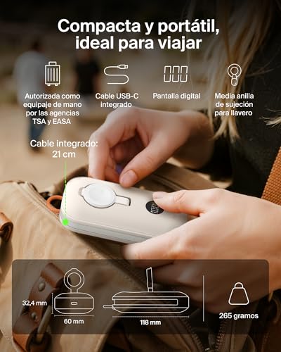 Belkin BoostCharge Pro Batería Externa Carga Rápida 10000mAh, Power Bank Cargado, para Apple Watch, Batería Portátil con Cable USB C Trenzado y Pantalla, 45W, Cargador Portátil, 3 Dispositivos, Beis - imagen 6