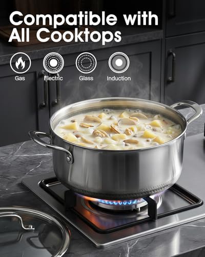 Image of USELUCK Nonstick 5-QT Saucepan with Glass Lid,Stainless Steel Pot