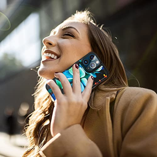 Image of HAOPINSH for iPhone 13 Pro Max Wallet Case with Card Holder, Blue Floral Flower Pattern Back Flip PU Leather Kickstand Card Slots Case for Girls Women, Double Magnetic Clasp Shockproof Cover 6.7 inch