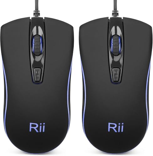 Rii Wired Mouse Computer Mouse with Blue Backlit Comfortable Grip Ergonomic Optical USB Wired Mice Support Windows PC