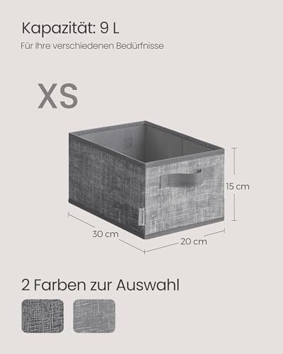 SONGMICS Aufbewahrungsbox 3er Set, zusammenklappbar, Stoffboxen aufbewahren, 30 x 20 x 15 cm, für Kleiderschrank, 2 Griffe, Etikette, für Schlafzimmer Wohnzimmer, schilfgrau ROB415G01