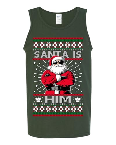 Santa is Him Funny Gen Z Viral Meme Shades Religious Christ Christian Christianity Brain Rot Joke Slang Ugly Christmas Mens Tank Top, Forest Green, XX-Large2