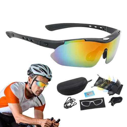 Naqqios Gafas de ciclismo a prueba de viento, resistentes al viento, gafas deportivas para bicicleta de carretera, 5 lentes