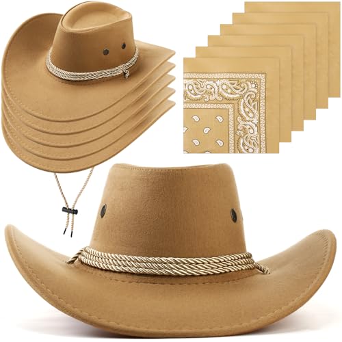 Image of Zhanmai 12 Pcs Cowboy Hat and Bandana Cowboy Cowgirl Hats Bulk Western Party Costume Halloween Accessory