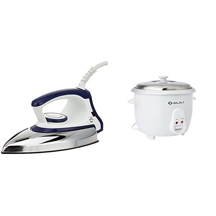 Bajaj Majesty DX 11 1000-Watt Dry Iron (Blue/White) & Bajaj RCX 5 1.8 L Rice Cooker