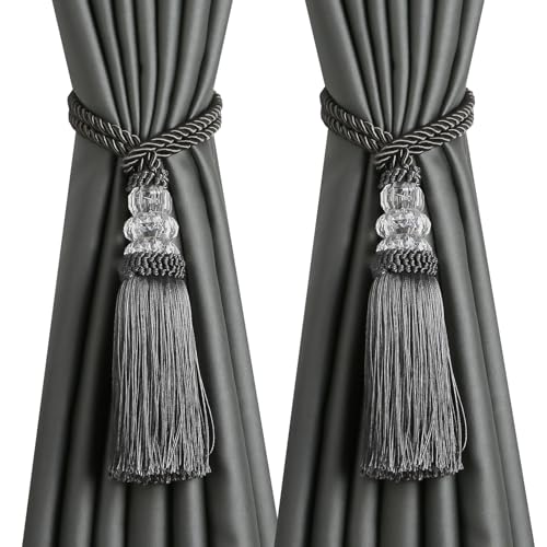 HedongHexi 2 Pack Curtain Tiebacks with Tassel, Charcoal