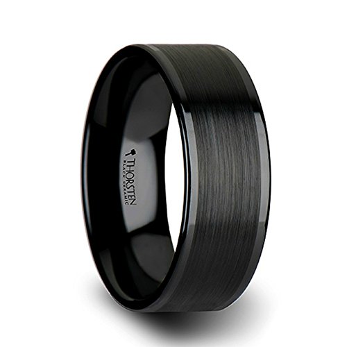 OCTAVIUS Flat Black Ceramic Ring Wedding Band with Brushed Texture Center Polished Edges 8mm Width Custom Personalized Inside Engraved2