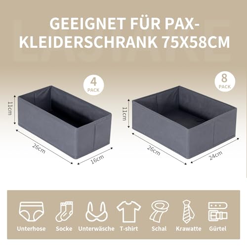 LAJIAKE 12er Set Schubladen Organizer passend für PAX Kleiderschrank 75×58 cm Faltbar Schubladeneinsatz für Kleidung & Kinderkleidung, modulares Design, stabil, Grau