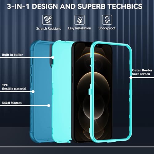 Image of SunStory Compatible with iPhone 12 Pro Max Case with HD Screen Protector, 3-Layer Heavy Duty Full-Body Cover,3 in 1 Hybrid Protective Case for iPhone 12 Pro Max 6.7 inch,LakeSkyBlue