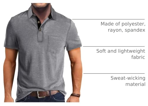 Image of Men's Short Sleeve Polo Shirts Buttons Collared T Shirts with Pocket