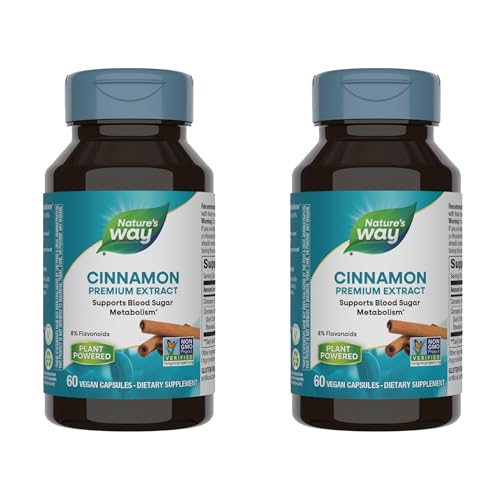 Nature's Way Premium Extract Cinnamon Standardized to 8% Flavonoids 60 Vcaps (Pack of 2)