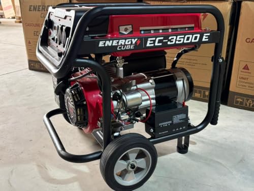 Image of Energy Cube EC-3500E Portable Generator 3500W Petrol Power Backup Machine Electric Start Heavy Duty Copper Alternator Compact Frame Wheels Home Outdoor Camping Construction Emergency Use