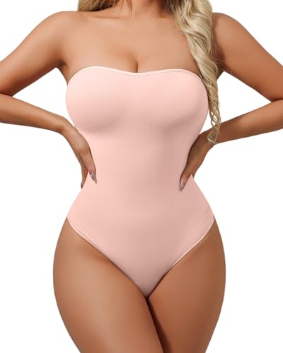Image of Strapless Body Shaper Tummy Control for Women Thong Seamless Body Suit Shapewear Strapless Bodysuit Shapewear