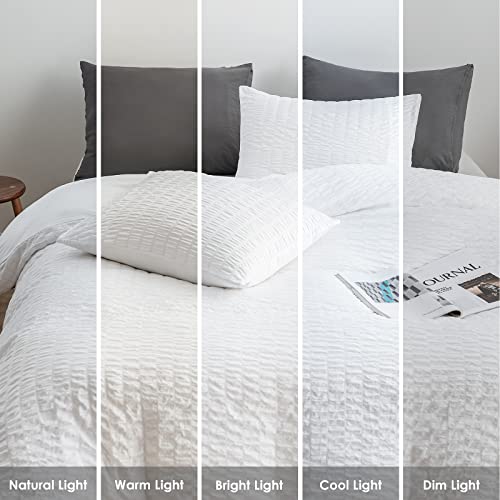 Warmdern Duvet Cover Set King Size, 3Pcs Washed Microfiber White Bedding Set, Soft Breathable Striped Textured Seersucker Duvet Cover With Zipper Closure & Corner Ties(White, King) #TOP6