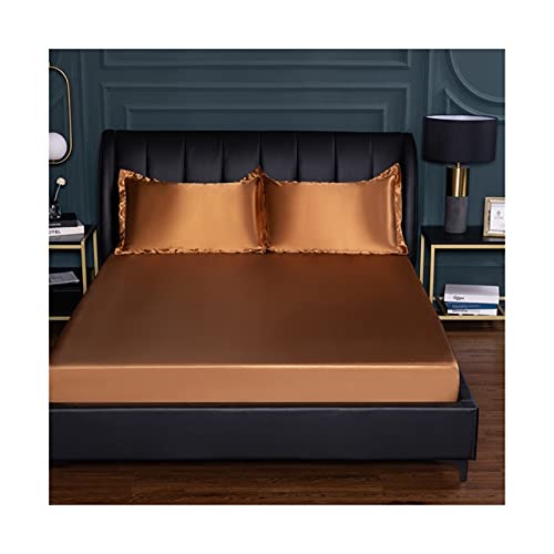 PAHION Sabanas Bajeras Ajustables satén 150x200-180x200-200x220cm Seda de Hielo Tejido Suave de Seda Helada Verano Sábana Bajera para colchón King (Color : Brown, Size : 150x200+25 cm)