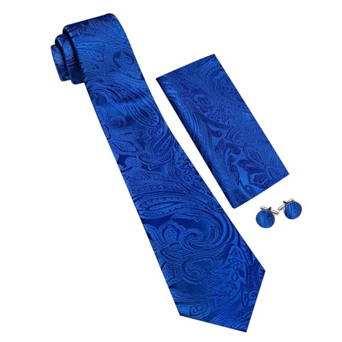 Image of Barry.Wang Paisley Tie Fashion Set Hanky Cufflinks Neckties for Men Woven Silk