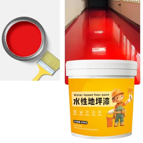 Vernice epossidica impermeabile a base d'acqua, 300 g, vernice per pavimenti in calcestruzzo con pennello, ad asciugatura rapida, antiscivolo, per pavimenti in cemento, per casa e garage, colore rosso