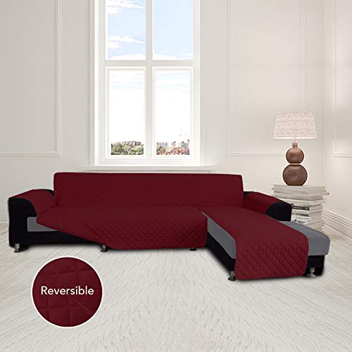 Image of Easy-Going Microfiber Sofa Slipcover L Shape Sectional Couch Cover - Reversible Chaise Furniture Protector for Pets, Kids, Children, Dog (Large, Christmas Red)