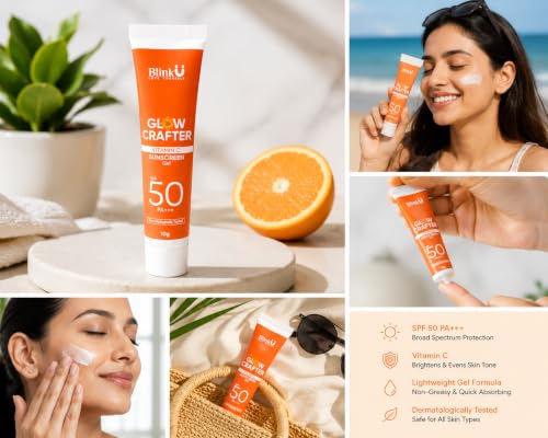 Image of BlinkU Sunscreen SPF 50 PA+++ Glow Crafter with Vitamin-C UVA /B & Blue Light Protection for All Skin Types 10g
