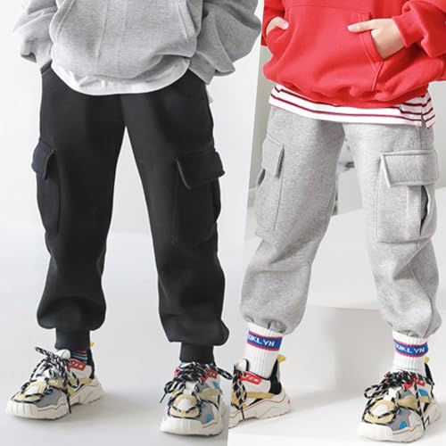 Kids Cotton Cargo Pants Casual Sports Pants Soft Big Pockets Boys Girls Elastic Waistband Breathable Leggings3