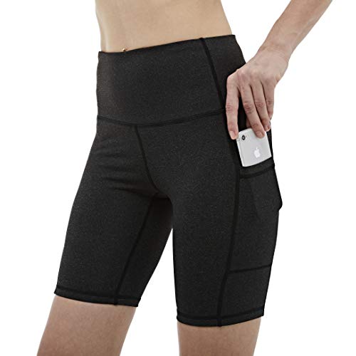 CQC Women\'s Yoga Compression Shorts High Waist Tummy Control Workout Running Athletic Bike Shorts Charcoal Gray L