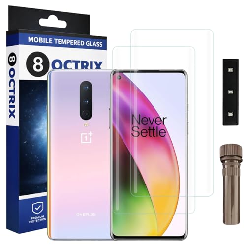 Image of Curved UV Tempered Glass Screen Protector for Oneplus 8 Pro | Transparent | Pack of 2 | Full Screen Coverage with UV Installation Kit