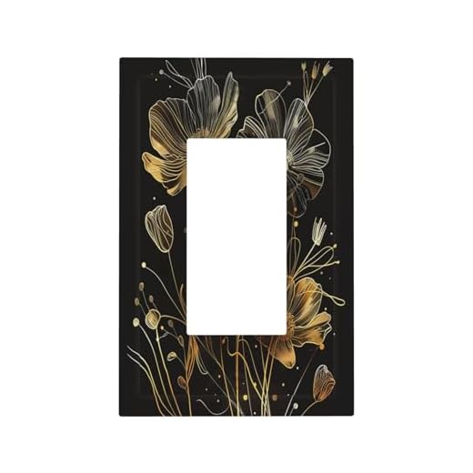 Wpshijia Light Switch Cover Plate Black Gold Flowers Leaves Modern Minimalism Floral 1 Gang Single Rocker Outlet Covers Decorative Switch plates Electrical Socket Covers for Bathroom Bedroom Decor