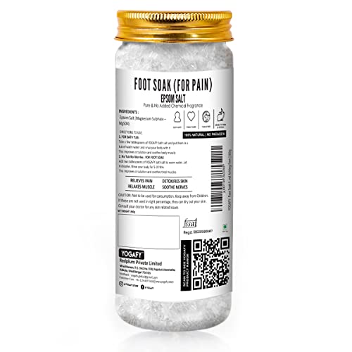 YOGAFY- Foot Soak for PAIN RELIEF with Epsom Salt - (300 g) | DETOX SPA | Remove Impurities, Relieve Stress and Improve Sleep | Treat Athletes Foot, Tired and Aching Feet - Pet Jar Pack |