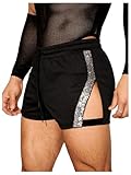WDIRARA Men's Sequins Glitter Cut Out Drawstring Waist Shorts Party Club Shorts Black Large
