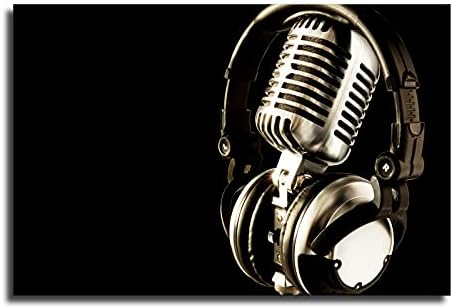 Headphone and Microphone Poster Vintage Music Wall Art Canvas Printing 90s Room Aesthetics Music Studio Decor (16×24inchUnFrame)