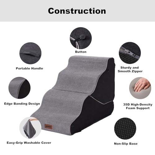 Dog Ramp for Bed - 21" H 2-in-1 Transformable 4 Steps Dog Stairs and Ramp, Pet Steps for Couch with Non-Slip Waterproof Cover, Black - Image 5